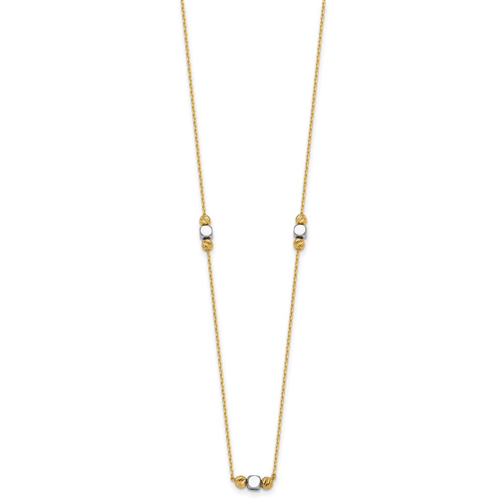 14K Two-Tone Polished Diamond-cut Bead Fancy w/2in ext. Necklace