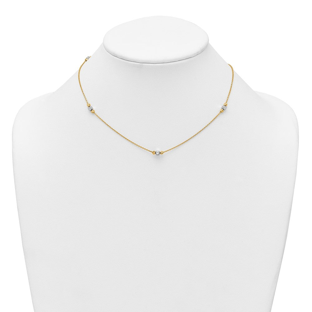 14K Two-Tone Polished Diamond-cut Bead Fancy w/2in ext. Necklace