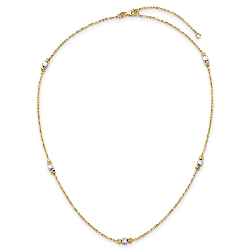 14K Two-Tone Polished Diamond-cut Bead Fancy w/2in ext. Necklace