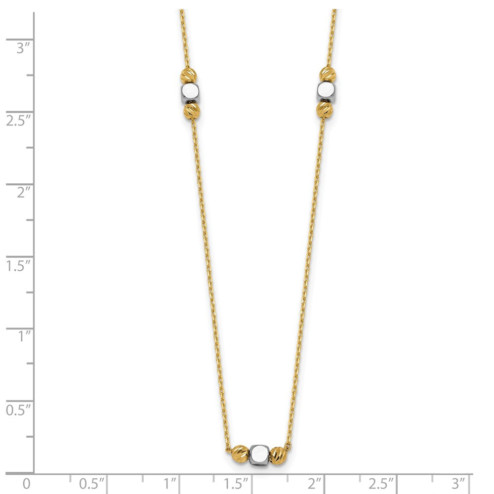 14K Two-Tone Polished Diamond-cut Bead Fancy w/2in ext. Necklace