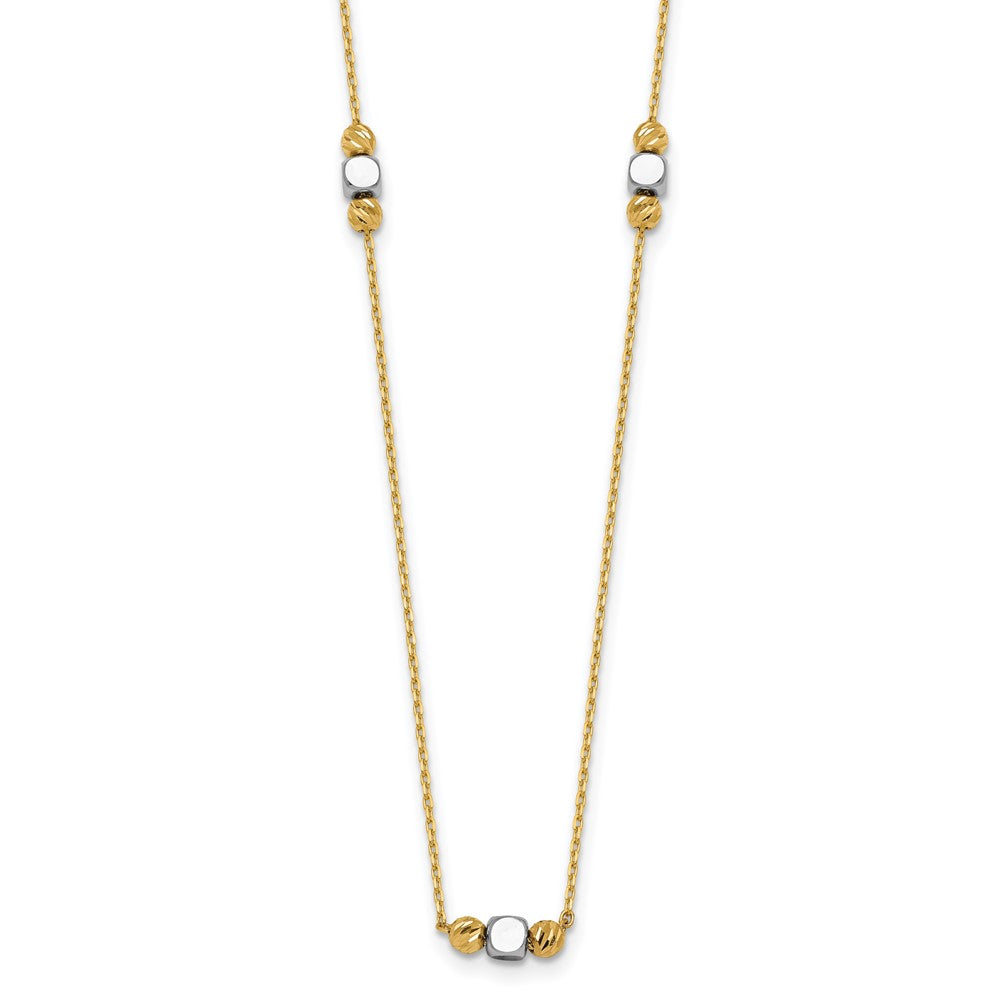 14K Two-Tone Polished Diamond-cut Bead Fancy w/2in ext. Necklace