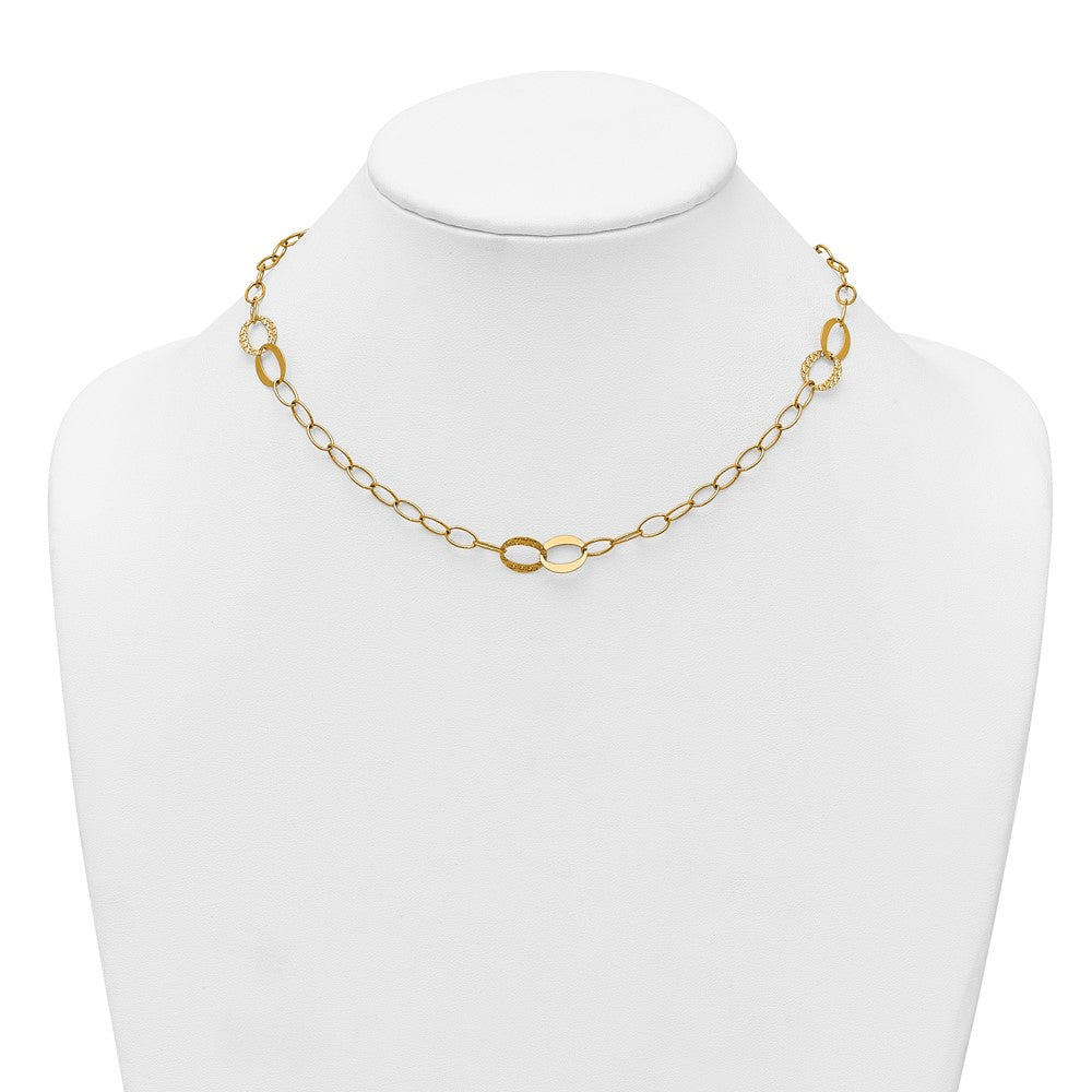 14k Polished and Diamond-cut Fancy Open Link 16.75in Necklace