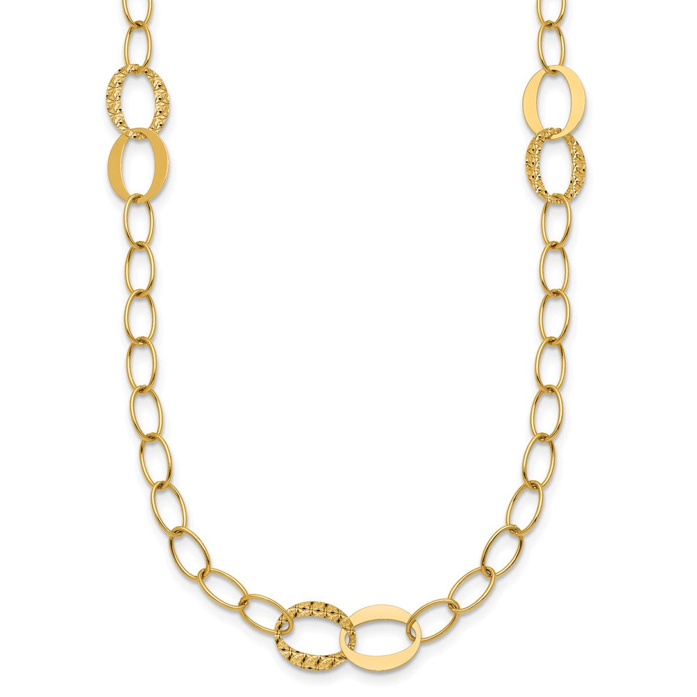 14k Polished and Diamond-cut Fancy Open Link 16.75in Necklace