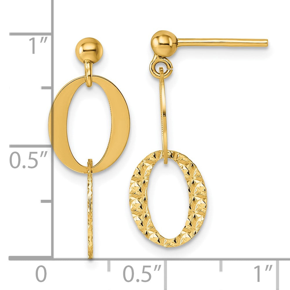 14k Polished and Textured Fancy Link Post Dangle Earrings