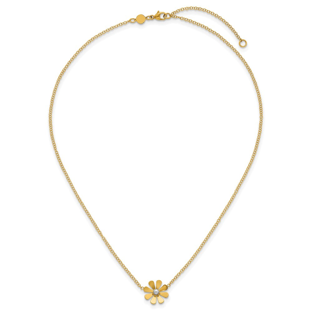 14k w/White Rhodium Polished Daisy 16in With 2in Ext Necklace