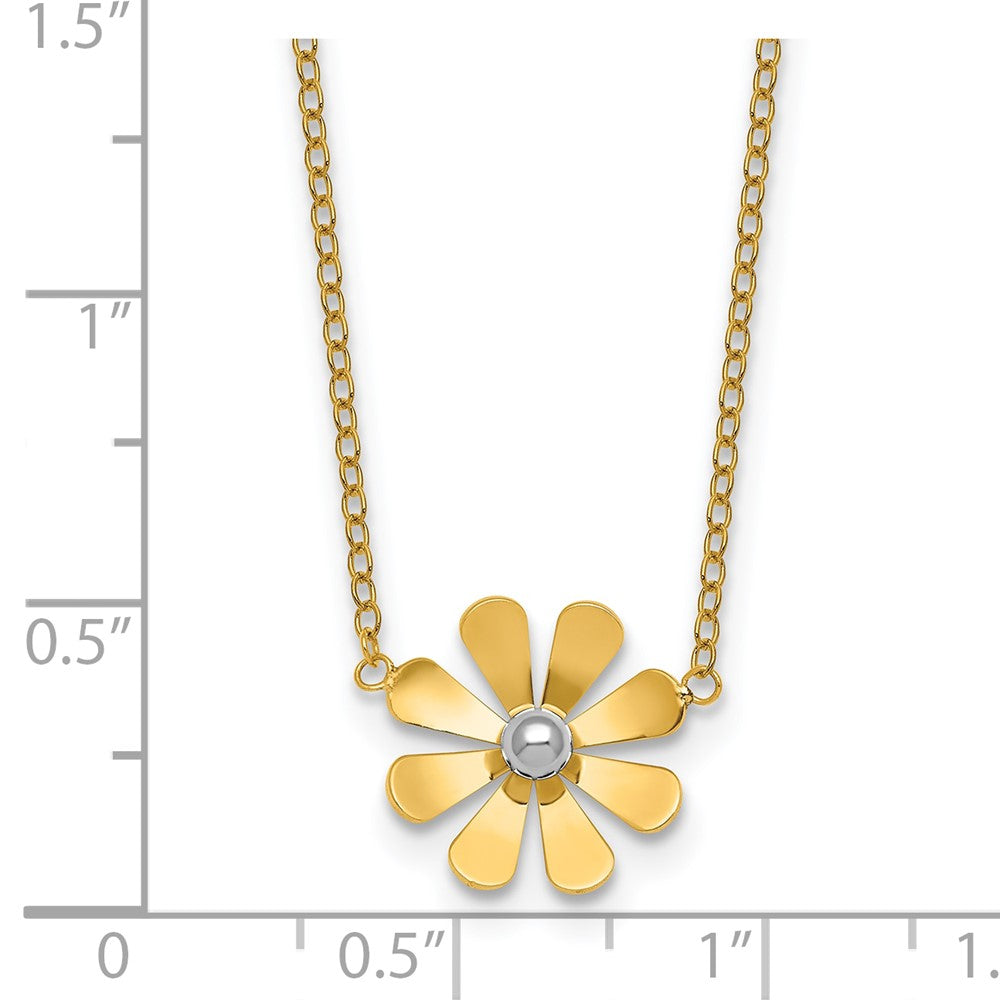 14k w/White Rhodium Polished Daisy 16in With 2in Ext Necklace