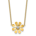 14k w/White Rhodium Polished Daisy 16in With 2in Ext Necklace