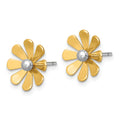 14k w/White Rhodium Polished Daisy Post Earrings