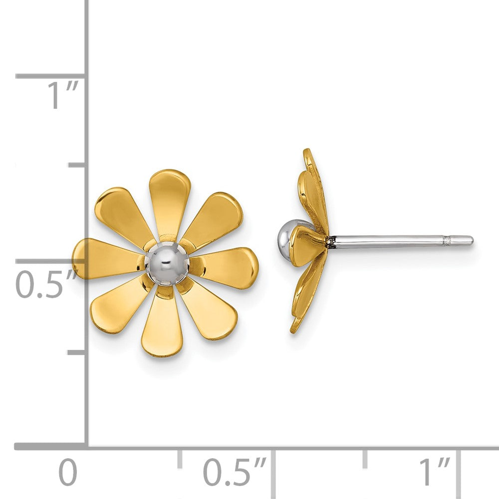14k w/White Rhodium Polished Daisy Post Earrings