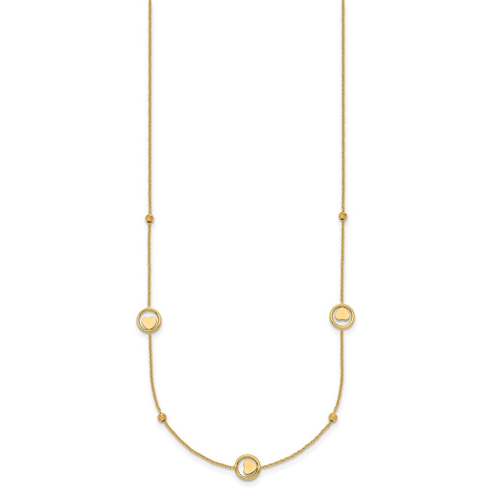 14k Polished Heart in Circle with D/C Beads 16.75in Necklace