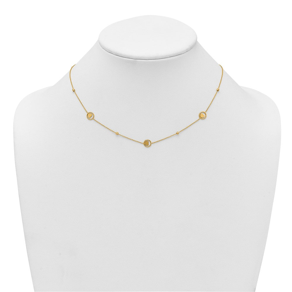 14k Polished Heart in Circle with D/C Beads 16.75in Necklace