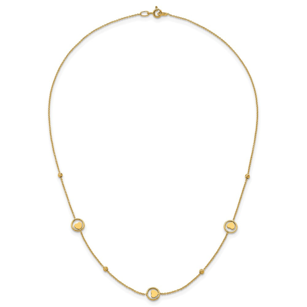 14k Polished Heart in Circle with D/C Beads 16.75in Necklace