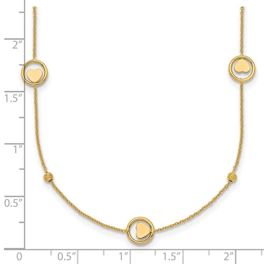 14k Polished Heart in Circle with D/C Beads 16.75in Necklace