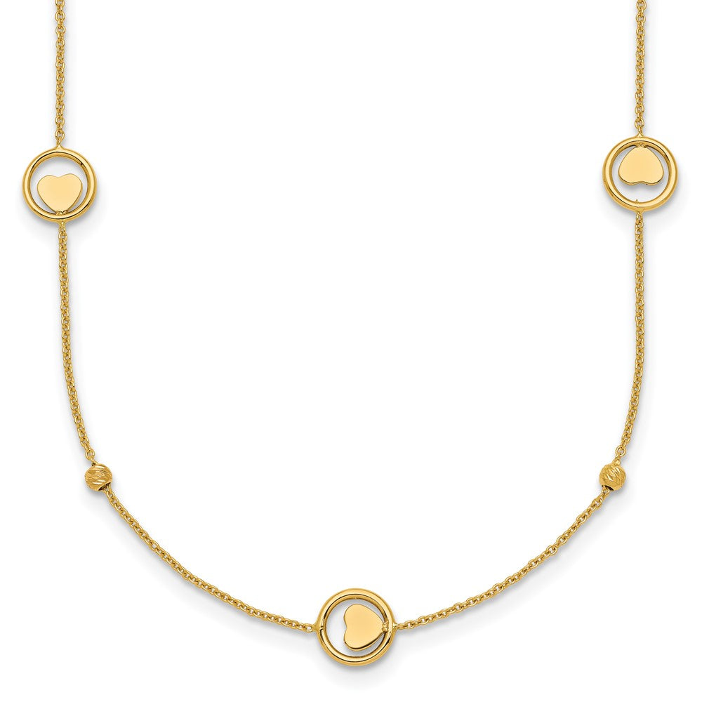 14k Polished Heart in Circle with D/C Beads 16.75in Necklace