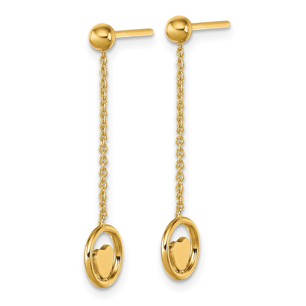 14k Polished Heart in Circle Dangle Post Earrings