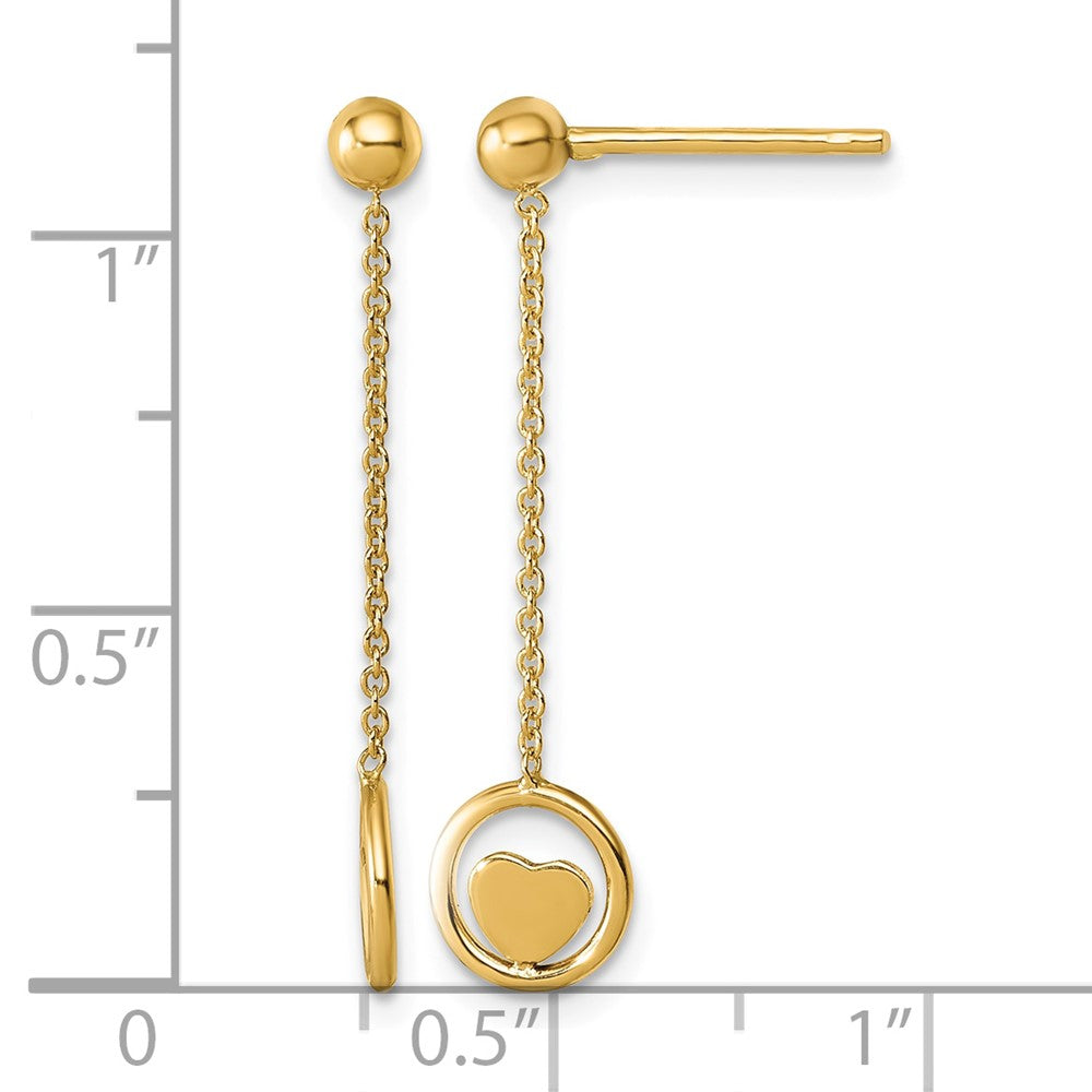 14k Polished Heart in Circle Dangle Post Earrings