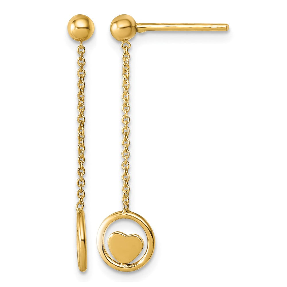 14k Polished Heart in Circle Dangle Post Earrings