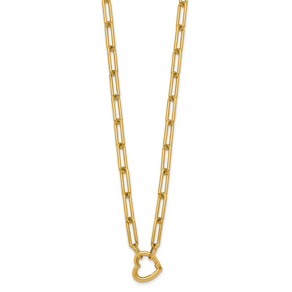 14k Polished Heart Clasp 17.5in Paperclip Necklace