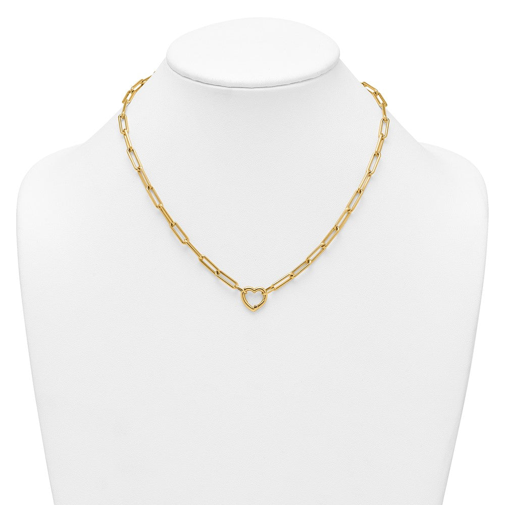 14k Polished Heart Clasp 17.5in Paperclip Necklace