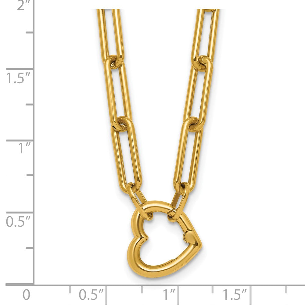 14k Polished Heart Clasp 17.5in Paperclip Necklace