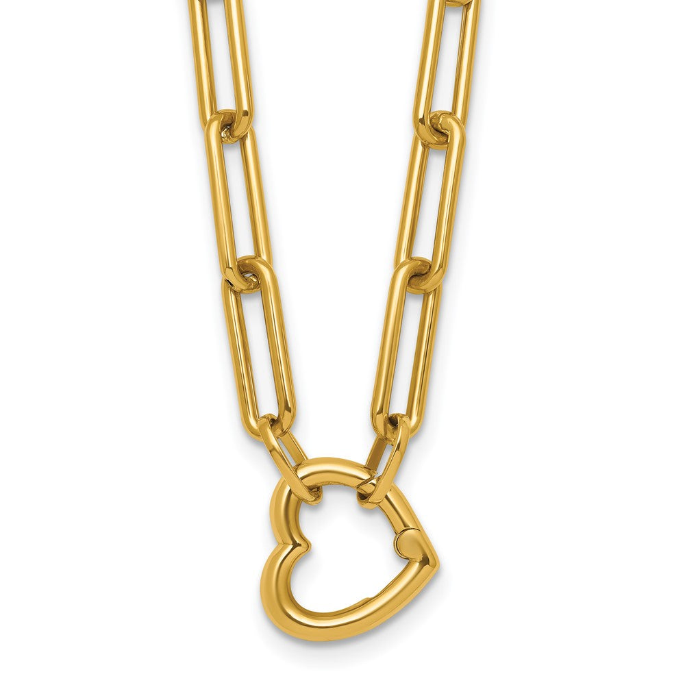 14k Polished Heart Clasp 17.5in Paperclip Necklace