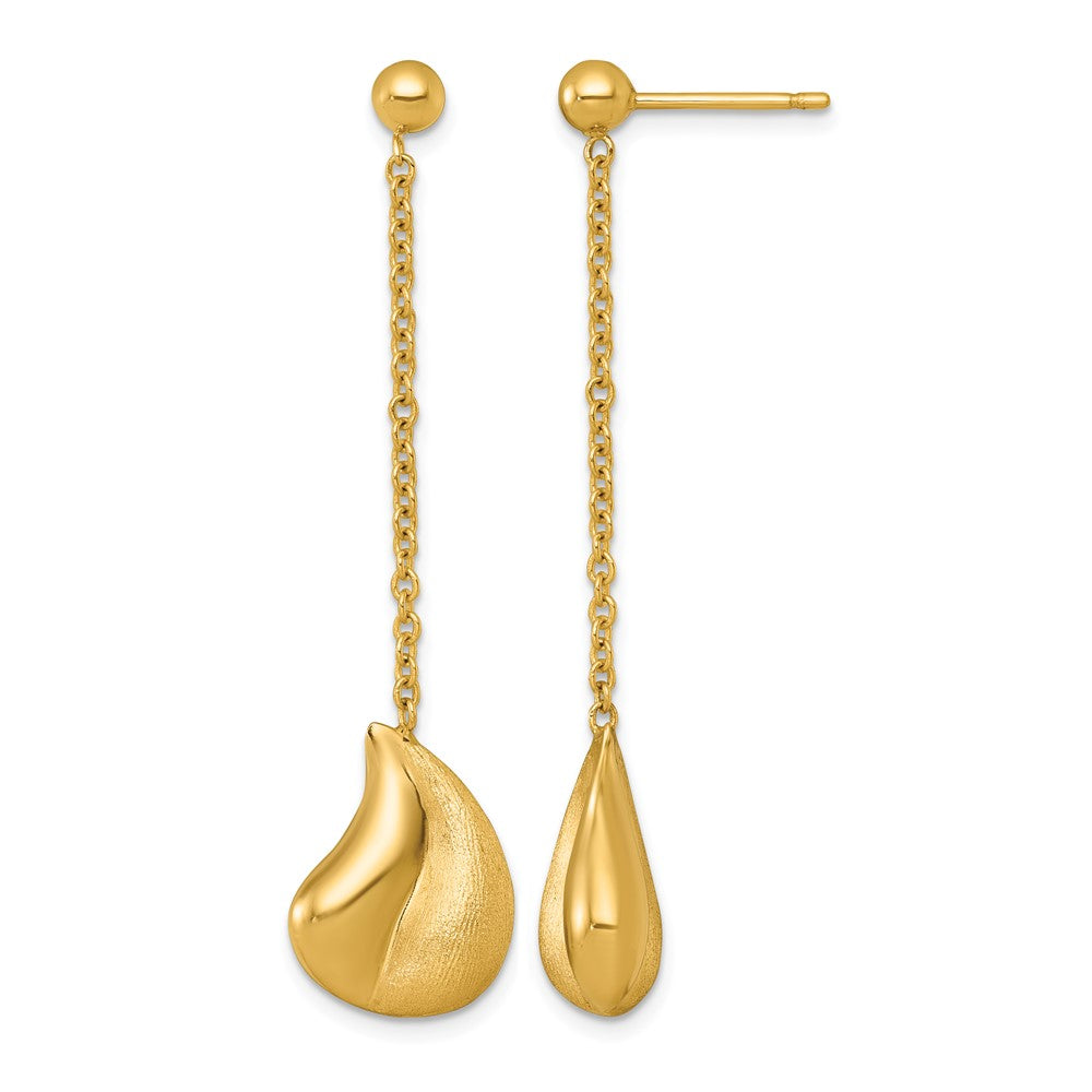 14k Polished And Brushed Curved Teardrop Dangle Post Earrings