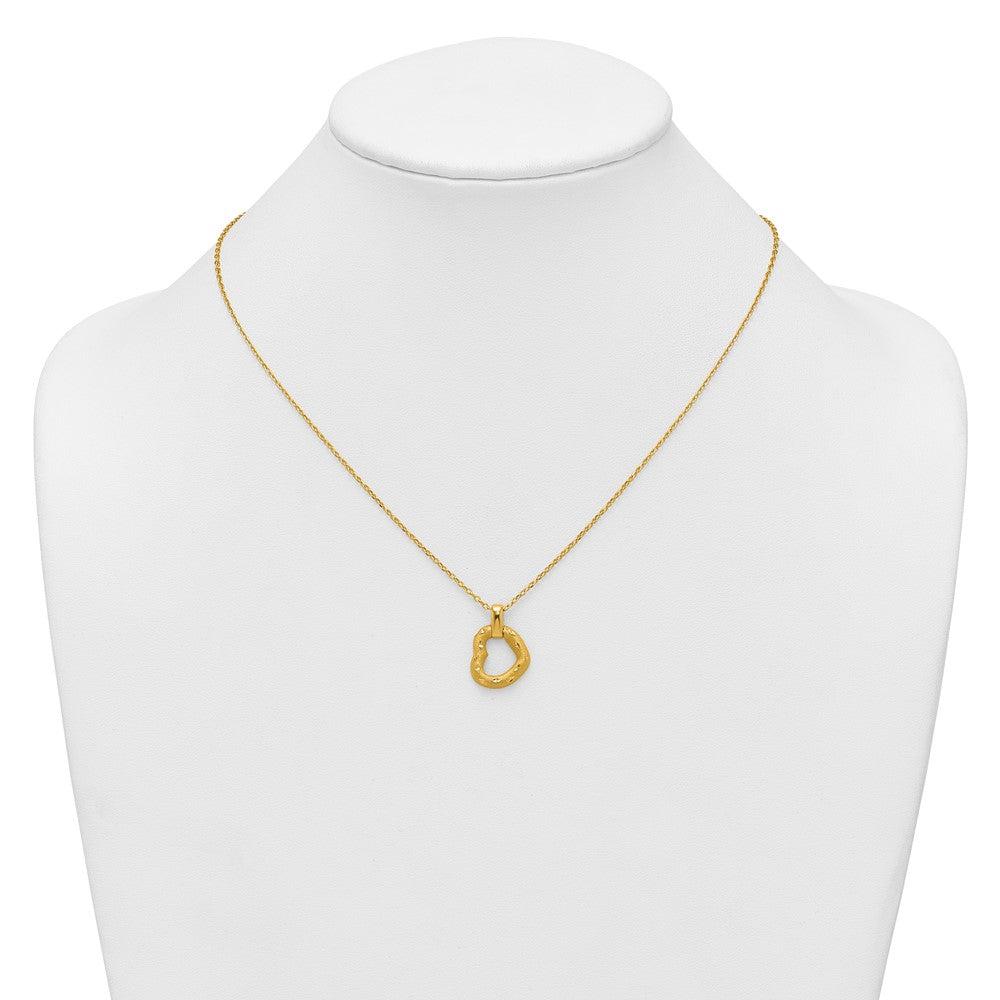 14K Polished Textured D/C Fancy Heart 16in w/2.25in Ext Necklace