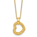 14K Polished Textured D/C Fancy Heart 16in w/2.25in Ext Necklace