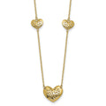 14K Polished and Textured Heart Station 16 w/2in ext. Necklace