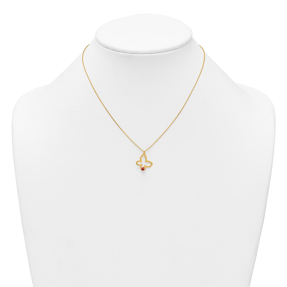 14k Polished Butterfly With Enamel Ladybug w/.75in Ext Children's Necklace