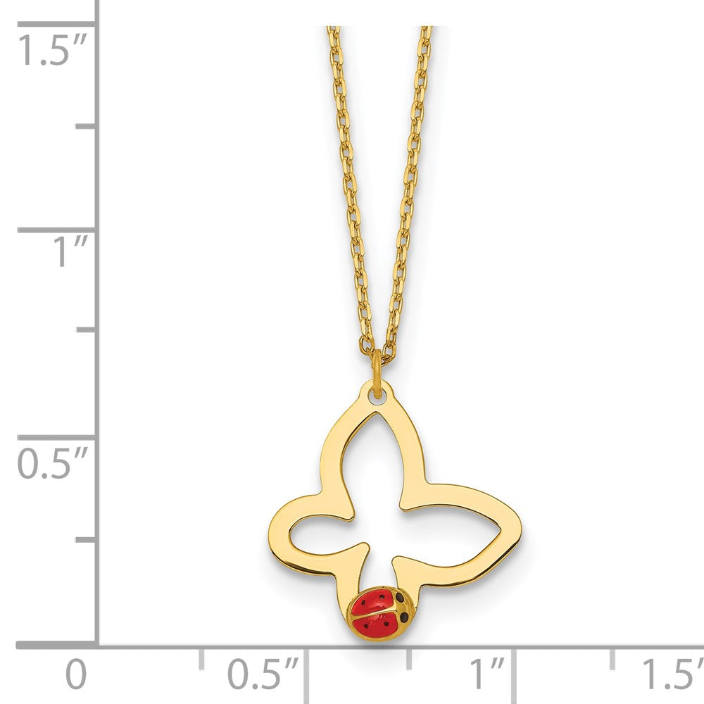 14k Polished Butterfly With Enamel Ladybug w/.75in Ext Children's Necklace