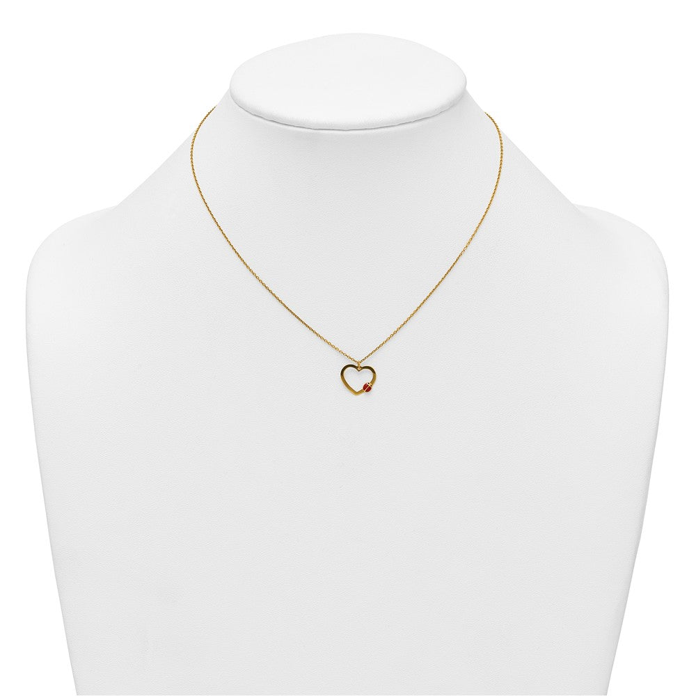14k Polished Heart With Enamel Ladybug w/.75in Ext Children's Necklace
