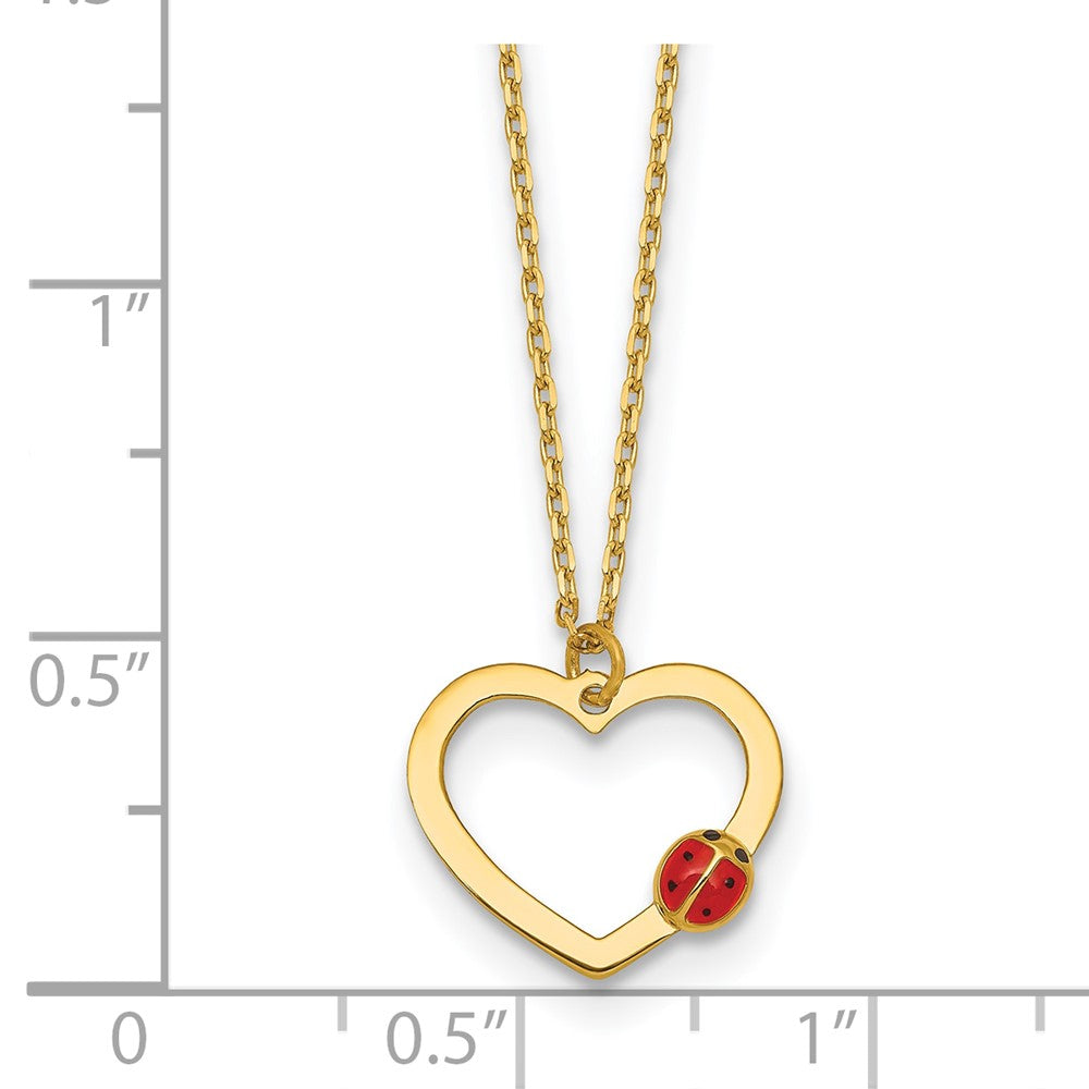 14k Polished Heart With Enamel Ladybug w/.75in Ext Children's Necklace