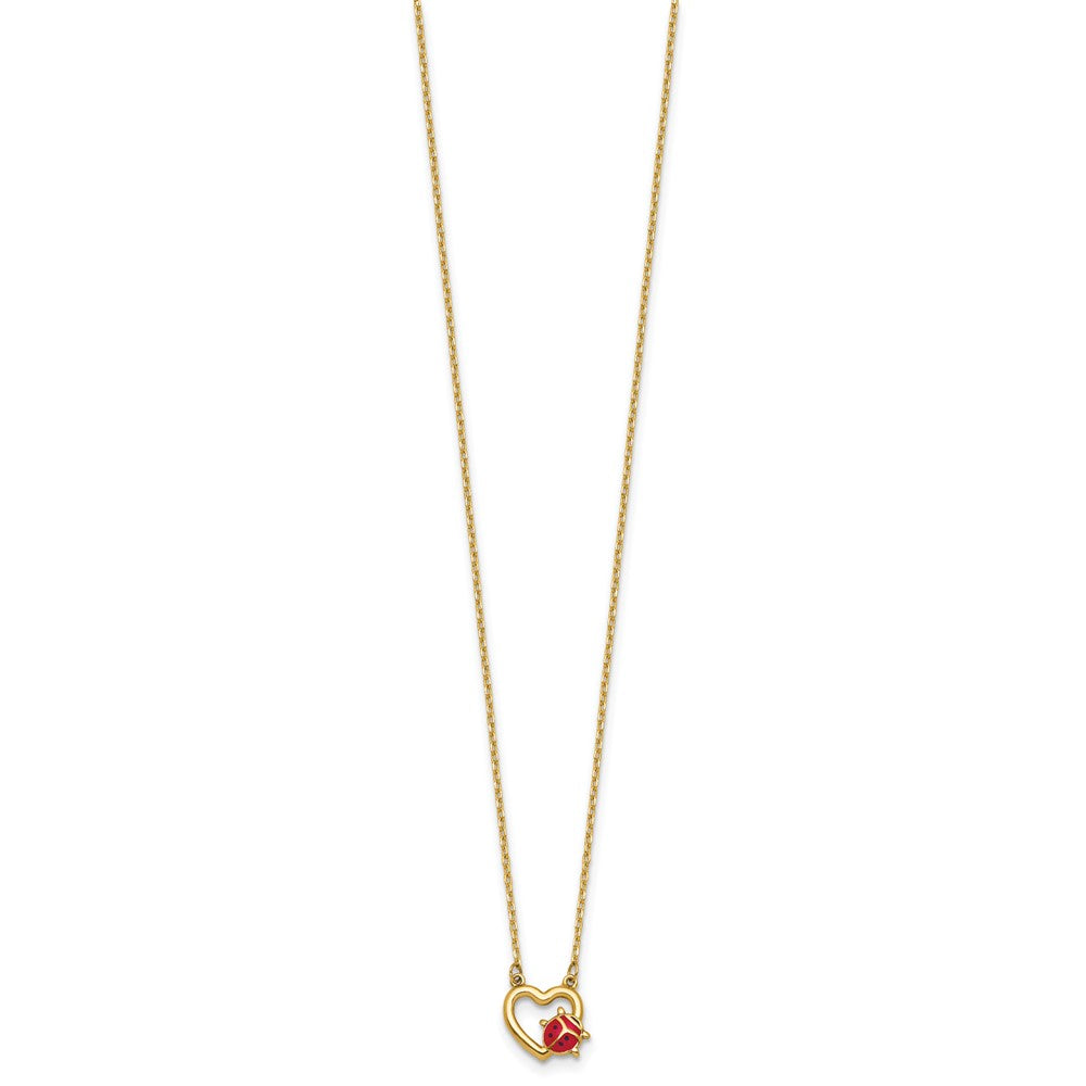 14K Polished Enameled Lady Bug with Heart 17in Necklace