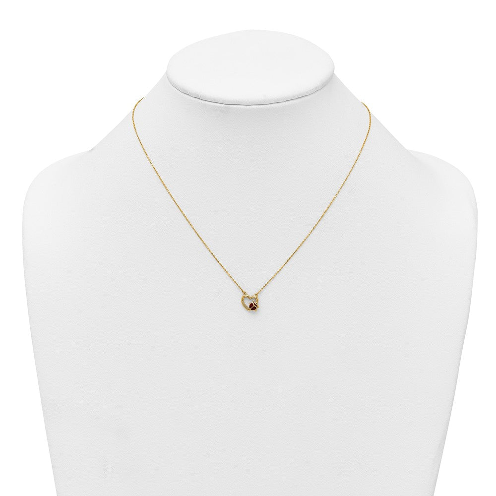 14K Polished Enameled Lady Bug with Heart 17in Necklace