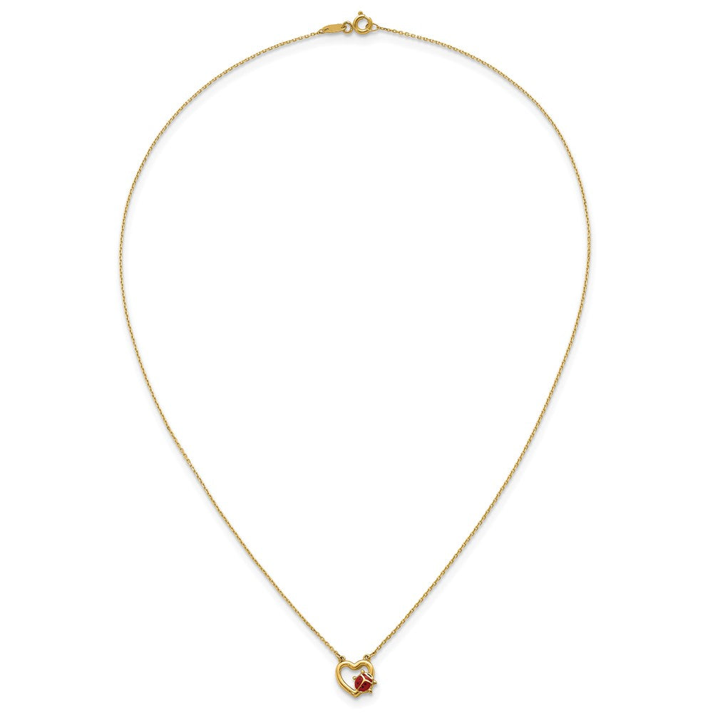 14K Polished Enameled Lady Bug with Heart 17in Necklace
