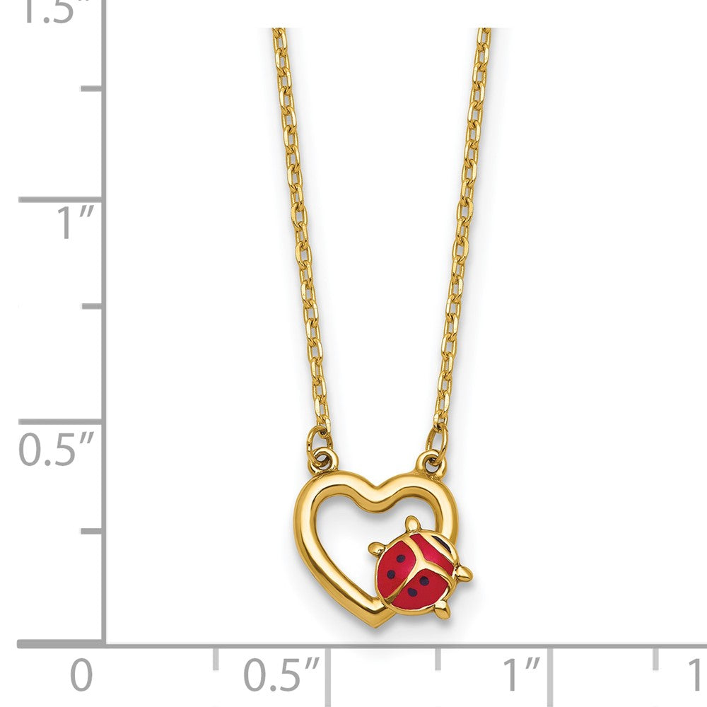 14K Polished Enameled Lady Bug with Heart 17in Necklace