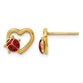 14K Polished Heart with Enameled Lady Bug Post Earrings