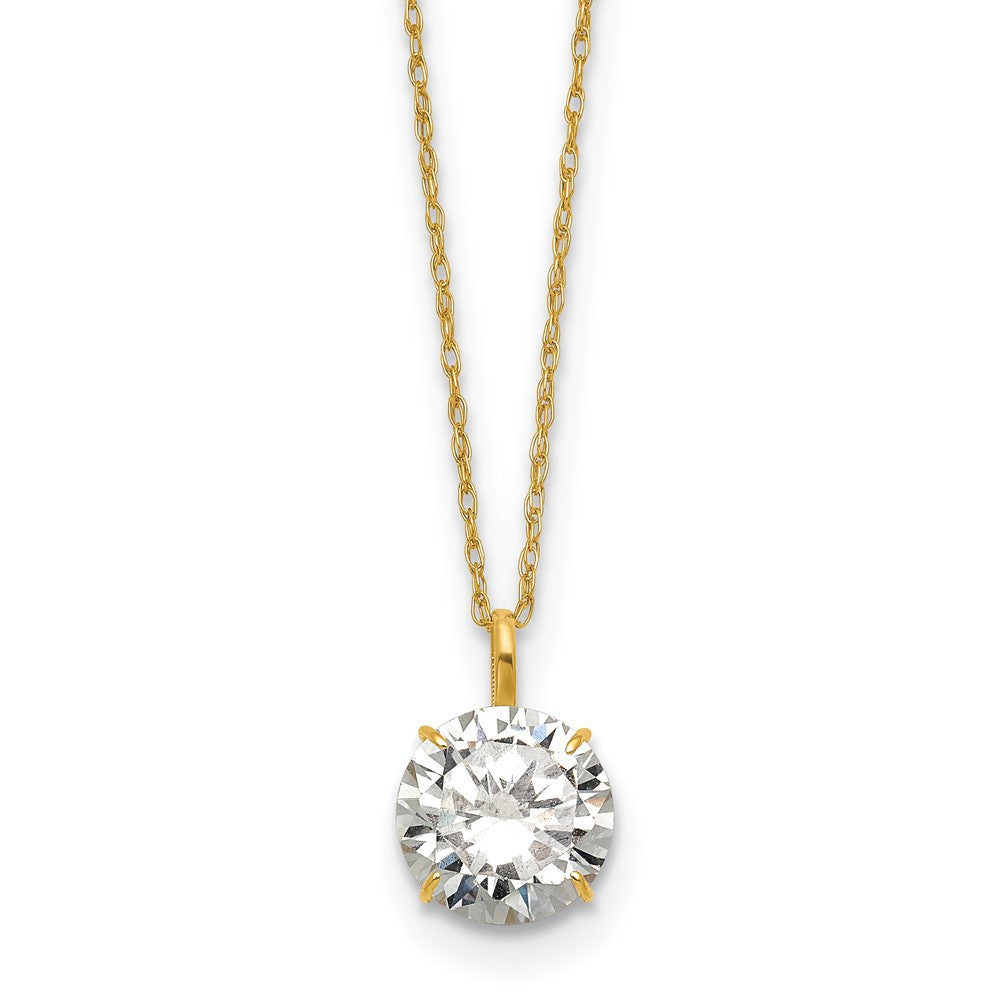 14k Polished 8mm CZ Solitaire 18in Necklace