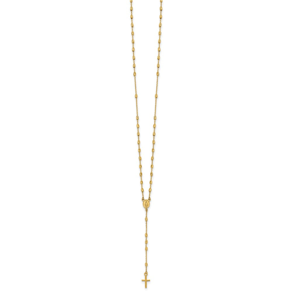 14k Polished Diamond-cut Beaded 16.75in w/2in ext. Rosary Necklace