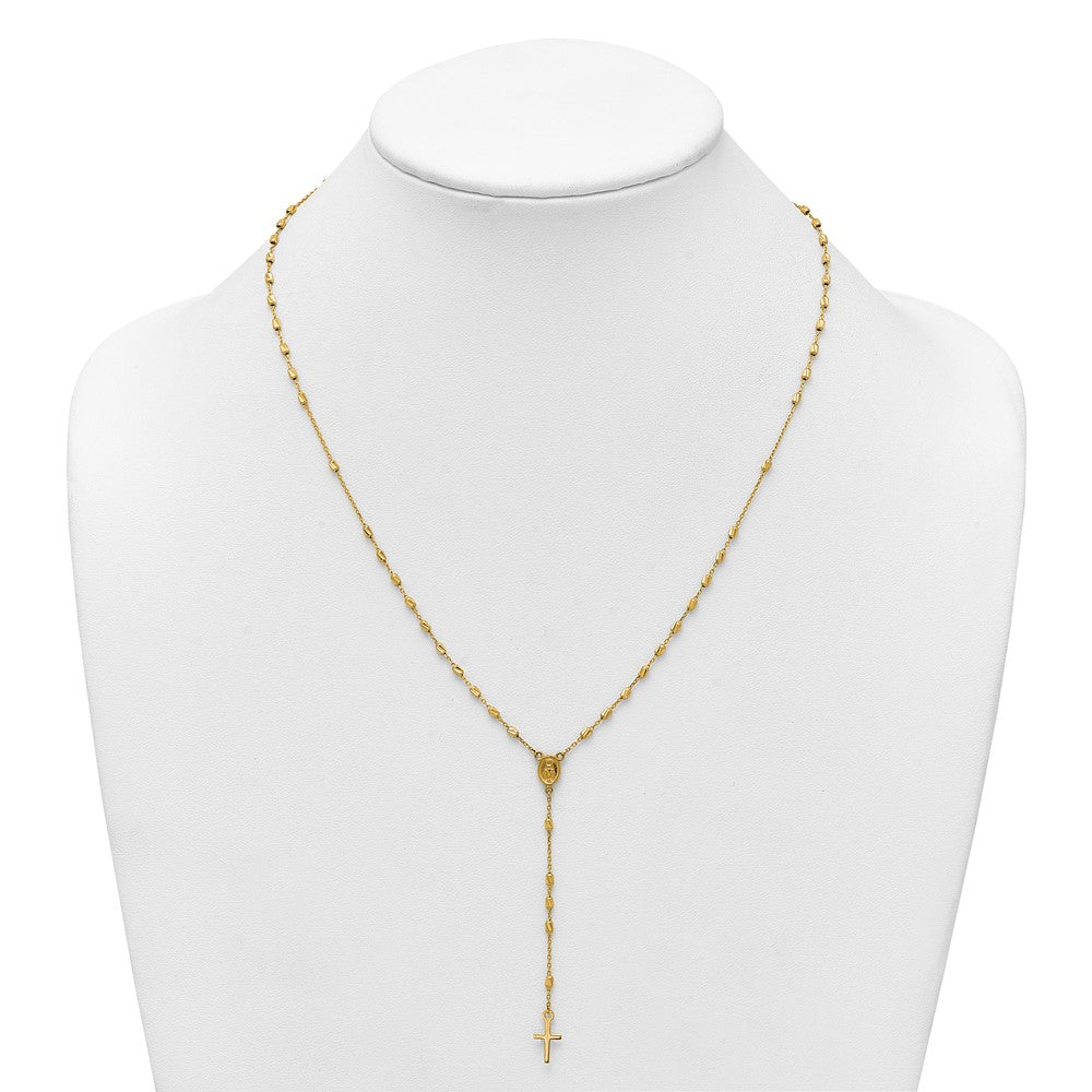 14k Polished Diamond-cut Beaded 16.75in w/2in ext. Rosary Necklace