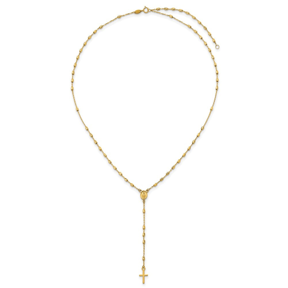 14k Polished Diamond-cut Beaded 16.75in w/2in ext. Rosary Necklace