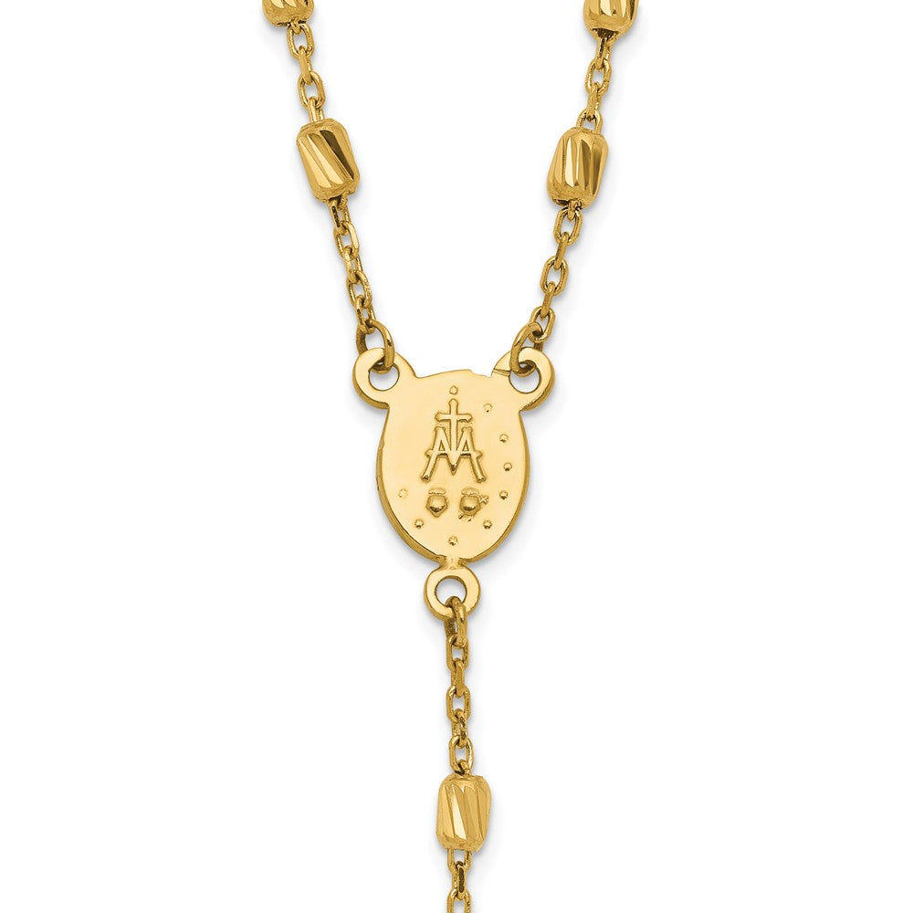 14k Polished Diamond-cut Beaded 16.75in w/2in ext. Rosary Necklace