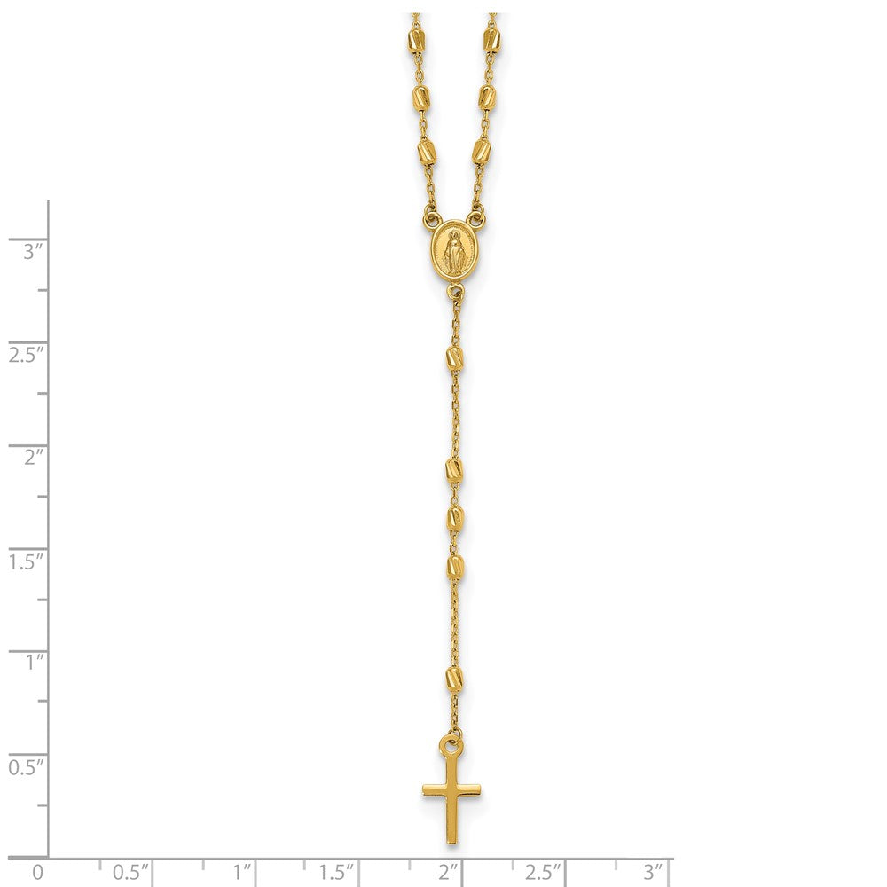 14k Polished Diamond-cut Beaded 16.75in w/2in ext. Rosary Necklace