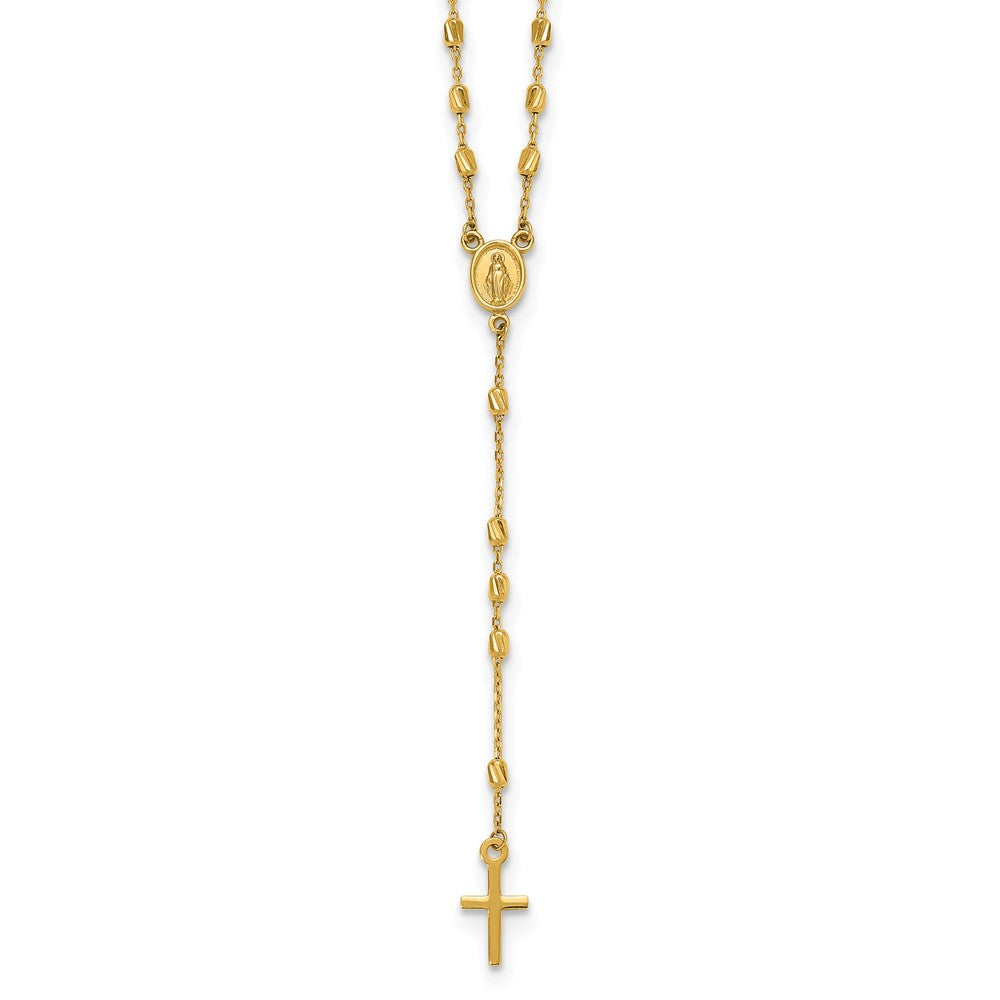 14k Polished Diamond-cut Beaded 16.75in w/2in ext. Rosary Necklace