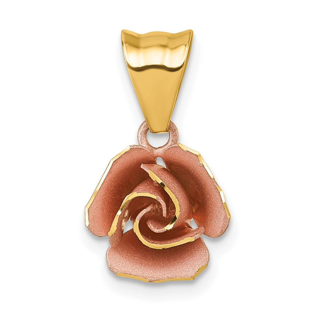 14k w/ Rose Plating Brushed Rose Flower Pendant