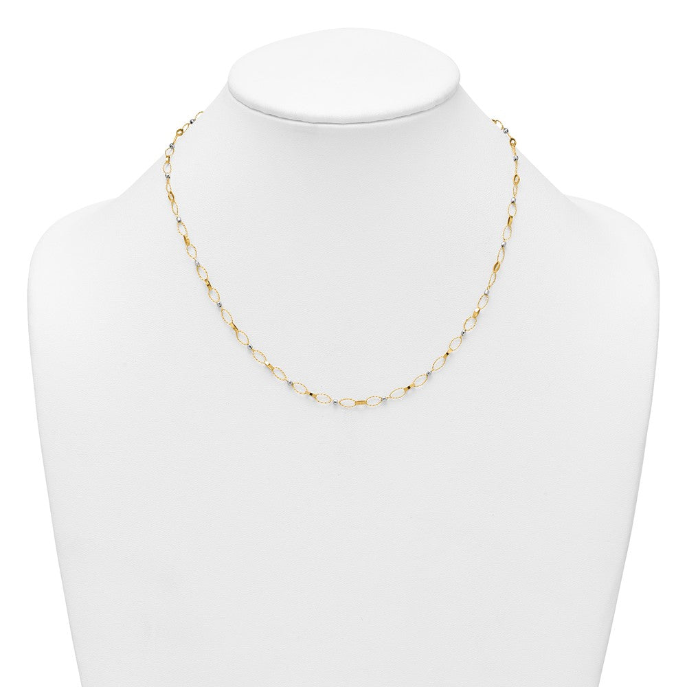 14k Two-tone Polished and Diamond-cut Fancy Open Link 18in Necklace