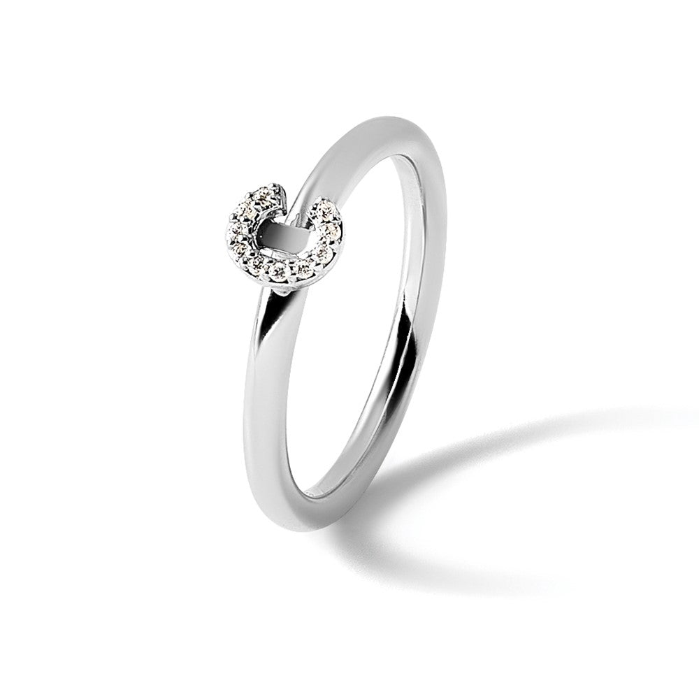 14K White Gold Stackable Diamond Initial C Ring