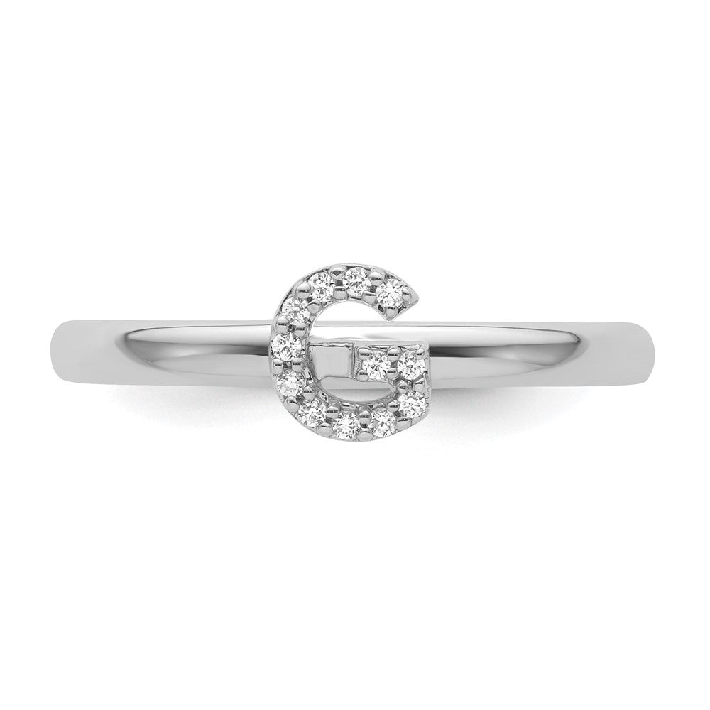 14K White Gold Stackable Diamond Initial G Ring