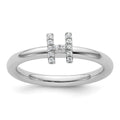 14K White Gold Stackable Diamond Initial H Ring